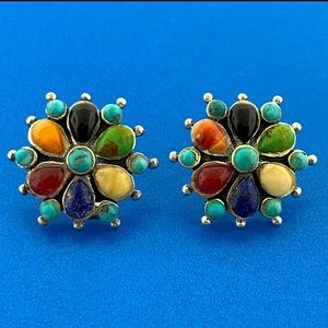 BARSE Sterling Silver Multi-Stone Southwestern Style Post Back Earrings 925